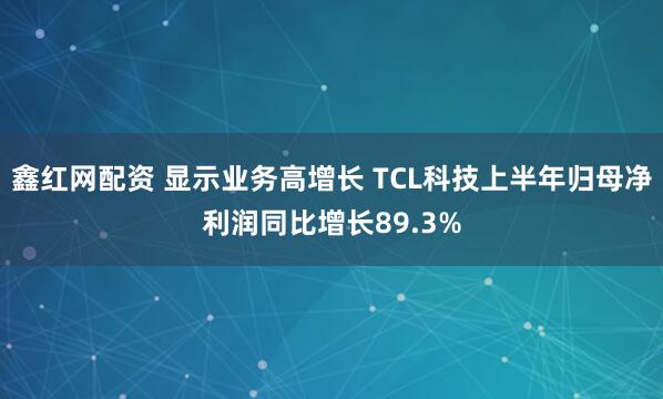 鑫红网配资 显示业务高增长 TCL科技上半年归母净利润同比增长89.3%
